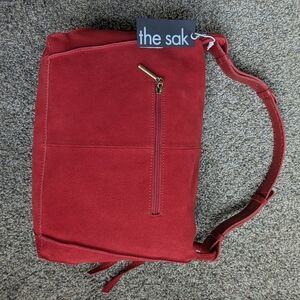 The Sak red velvet Suede Shoulder Bag Purse Zip Closure